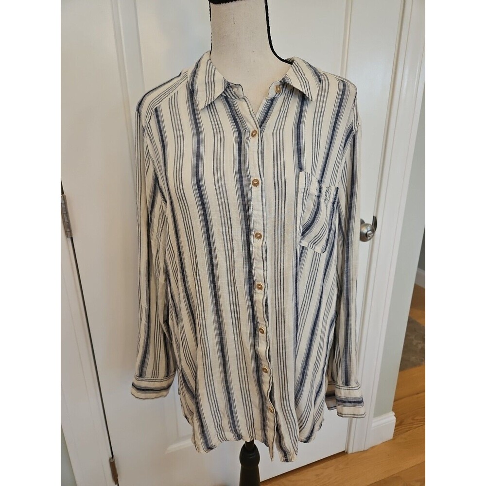 Perch by Blu-Pepper Women's Plus 2XL Blouse , 100% Rayon, Tab Sleeves,Navy White